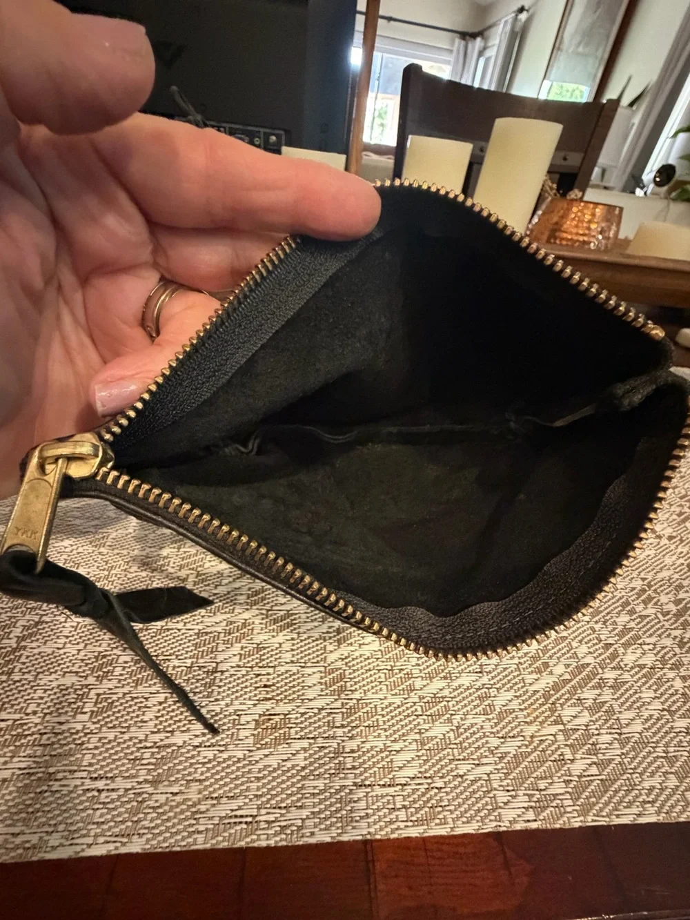 Alex and Ani embossed leather zippered pouch